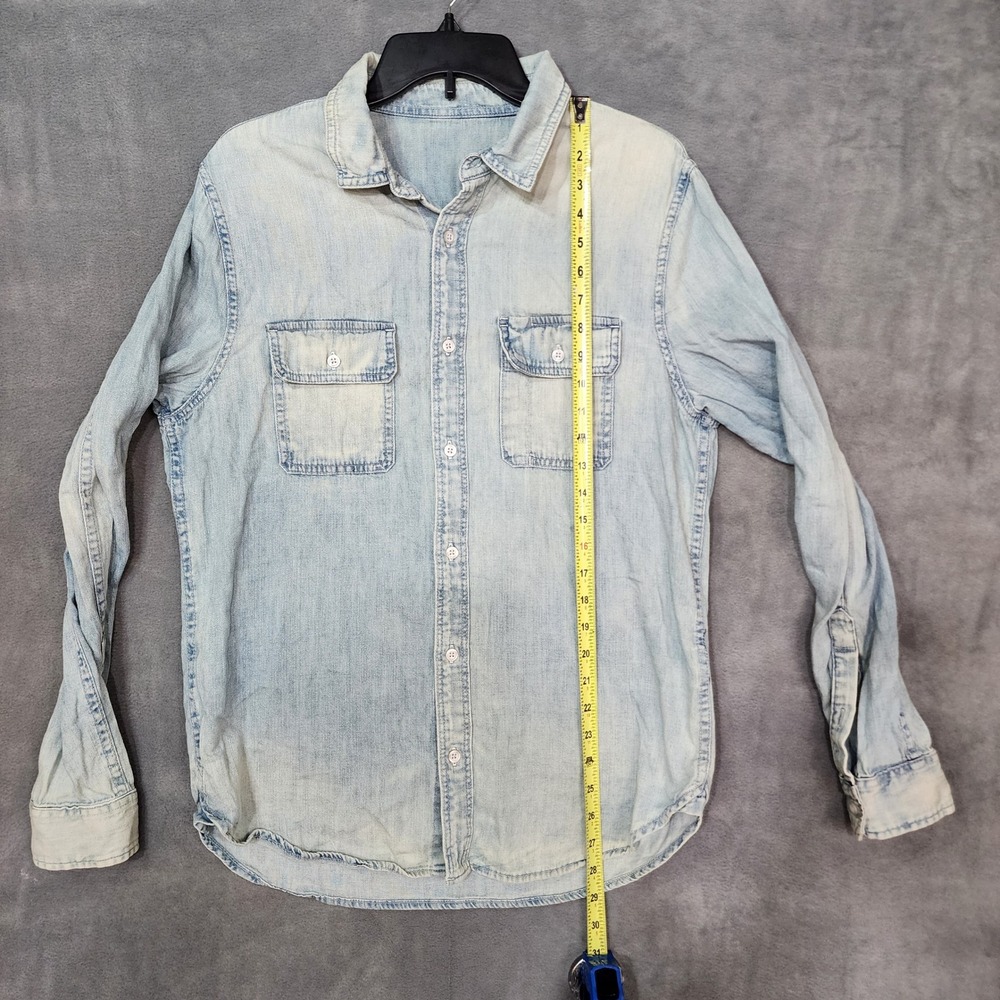 AG Adriano Goldschmied Mens Chambray Button Down Shirt Light Wash Cotton Medium - Picture 7 of 8